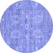 Round Machine Washable Persian Blue Traditional Rug, wshtr142blu