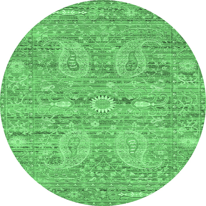 Round Persian Emerald Green Traditional Rug, tr142emgrn