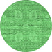 Round Persian Emerald Green Traditional Rug, tr142emgrn