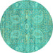 Round Machine Washable Persian Turquoise Traditional Area Rugs, wshtr142turq