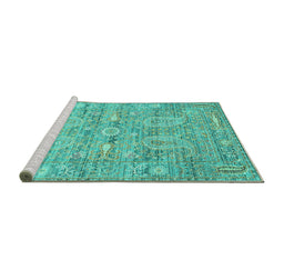 Sideview of Machine Washable Persian Turquoise Traditional Area Rugs, wshtr142turq