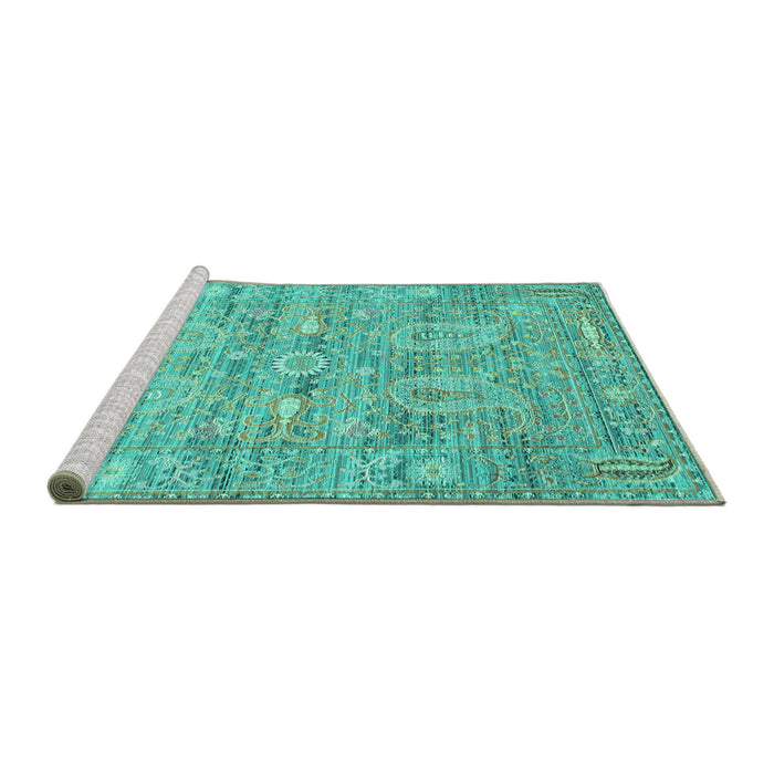 Sideview of Machine Washable Persian Turquoise Traditional Area Rugs, wshtr142turq