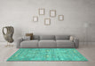 Machine Washable Persian Turquoise Traditional Area Rugs in a Living Room,, wshtr142turq