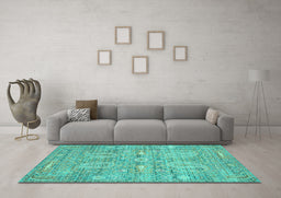 Machine Washable Persian Turquoise Traditional Area Rugs in a Living Room,, wshtr142turq
