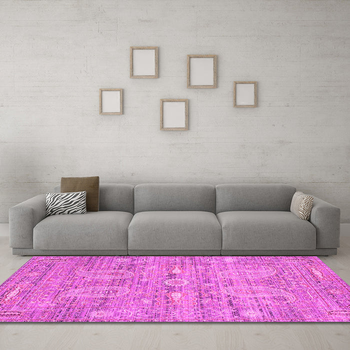 Machine Washable Persian Pink Traditional Rug in a Living Room, wshtr142pnk