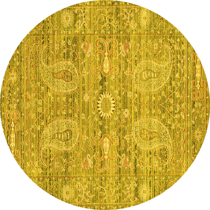 Round Machine Washable Persian Yellow Traditional Rug, wshtr142yw