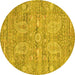 Round Machine Washable Persian Yellow Traditional Rug, wshtr142yw