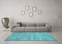Machine Washable Persian Light Blue Traditional Rug in a Living Room, wshtr142lblu