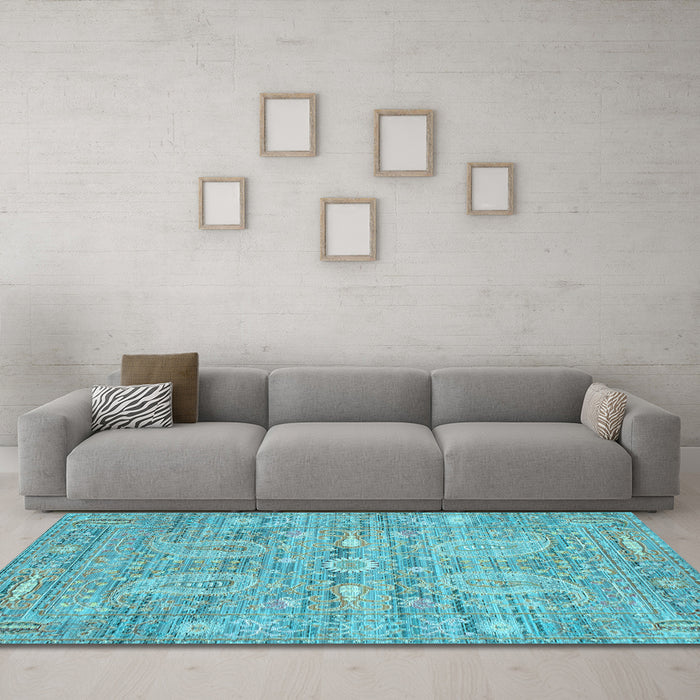 Machine Washable Persian Light Blue Traditional Rug in a Living Room, wshtr142lblu