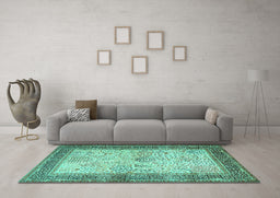 Machine Washable Persian Turquoise Traditional Area Rugs in a Living Room,, wshtr1430turq
