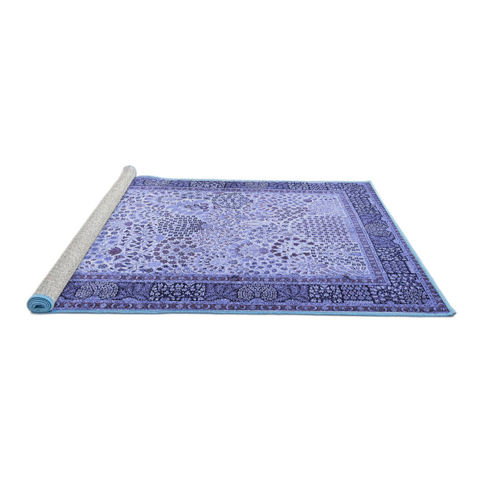 Sideview of Machine Washable Persian Blue Traditional Rug, wshtr1430blu
