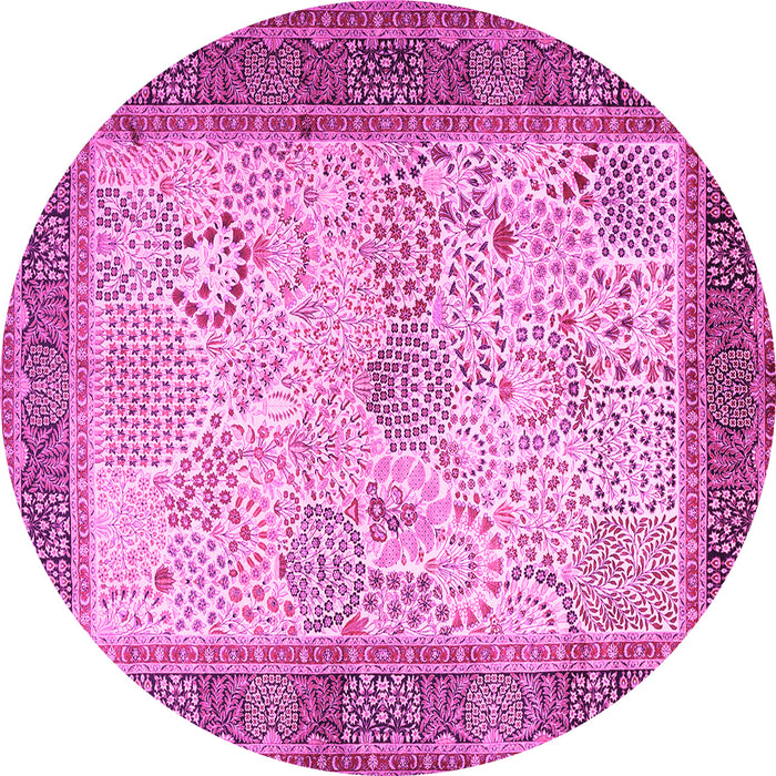 Round Machine Washable Persian Pink Traditional Rug, wshtr1430pnk