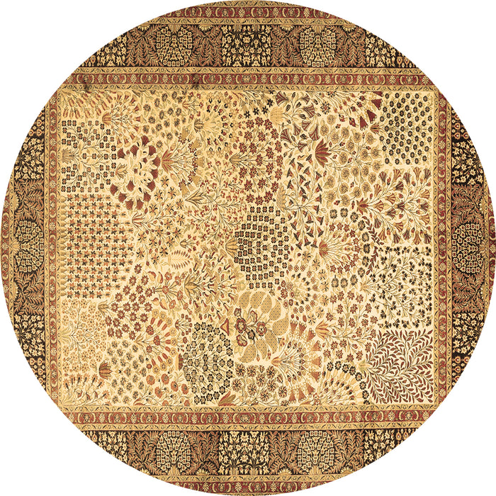 Round Persian Brown Traditional Rug, tr1430brn