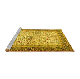 Sideview of Machine Washable Persian Yellow Traditional Rug, wshtr1430yw