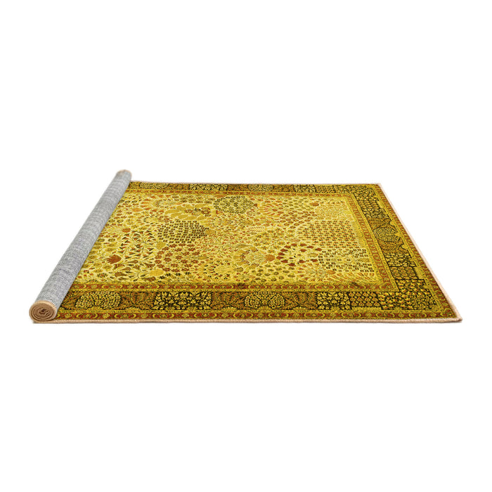 Sideview of Machine Washable Persian Yellow Traditional Rug, wshtr1430yw
