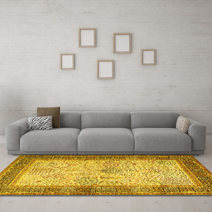 Machine Washable Persian Yellow Traditional Rug in a Living Room, wshtr1430yw