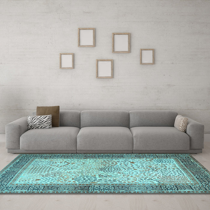 Machine Washable Persian Light Blue Traditional Rug in a Living Room, wshtr1430lblu