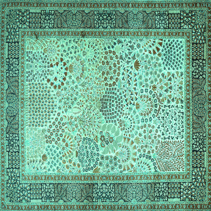 Square Machine Washable Persian Turquoise Traditional Area Rugs, wshtr1430turq