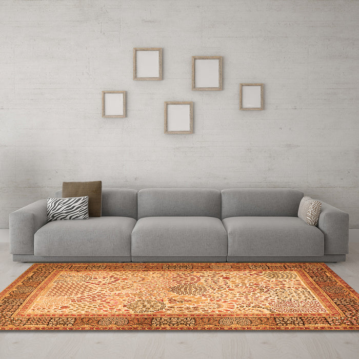 Machine Washable Persian Orange Traditional Area Rugs in a Living Room, wshtr1430org