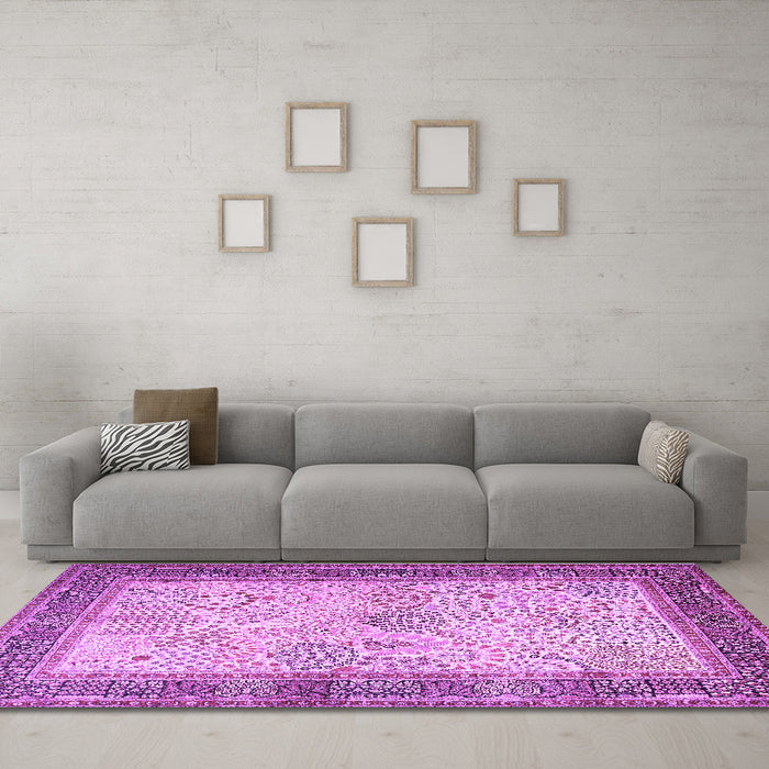 Machine Washable Persian Purple Traditional Area Rugs in a Living Room, wshtr1430pur