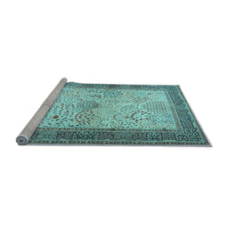 Sideview of Machine Washable Persian Light Blue Traditional Rug, wshtr1430lblu