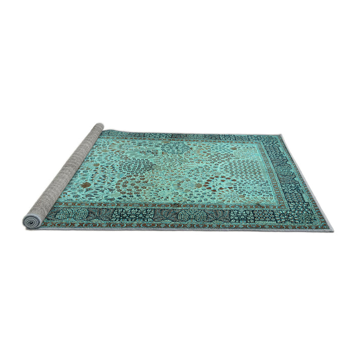 Sideview of Machine Washable Persian Light Blue Traditional Rug, wshtr1430lblu