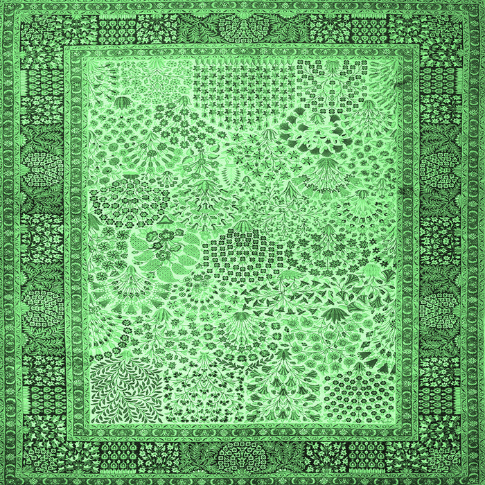 Square Persian Emerald Green Traditional Rug, tr1430emgrn