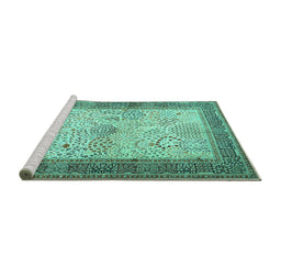Sideview of Machine Washable Persian Turquoise Traditional Area Rugs, wshtr1430turq
