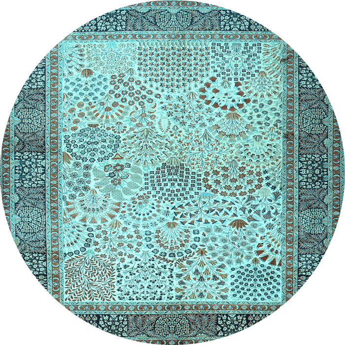 Round Machine Washable Persian Light Blue Traditional Rug, wshtr1430lblu