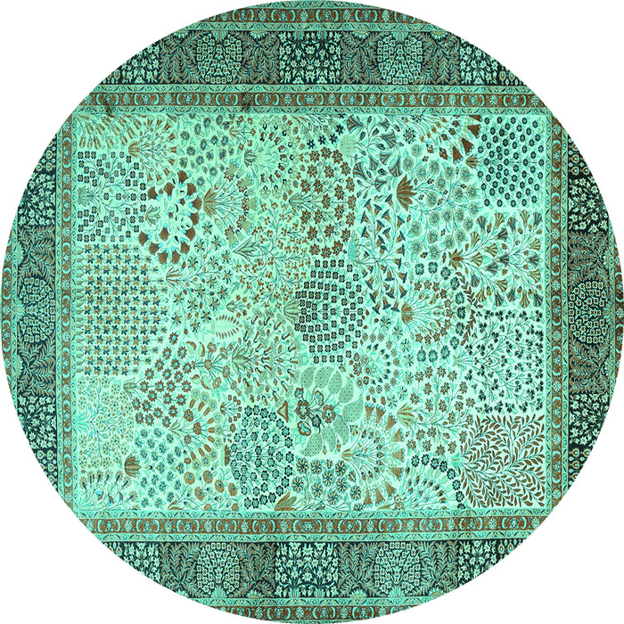 Round Machine Washable Persian Turquoise Traditional Area Rugs, wshtr1430turq