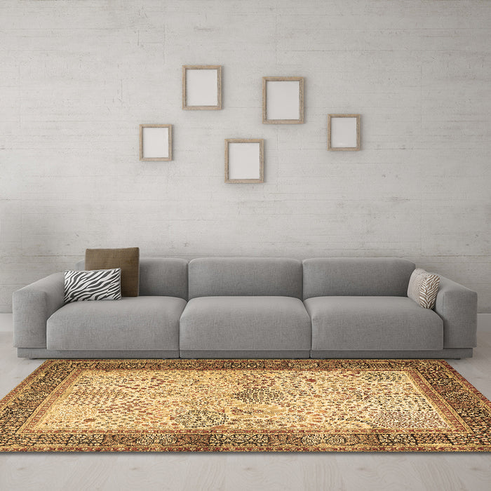 Machine Washable Persian Brown Traditional Rug in a Living Room,, wshtr1430brn
