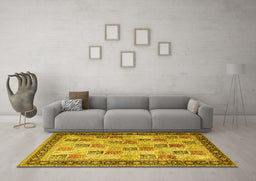 Machine Washable Persian Yellow Traditional Rug in a Living Room, wshtr1431yw