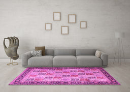 Machine Washable Persian Pink Traditional Rug in a Living Room, wshtr1431pnk