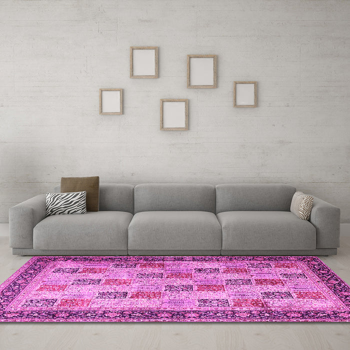Machine Washable Persian Pink Traditional Rug in a Living Room, wshtr1431pnk