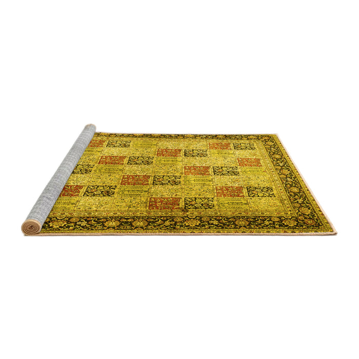 Sideview of Machine Washable Persian Yellow Traditional Rug, wshtr1431yw