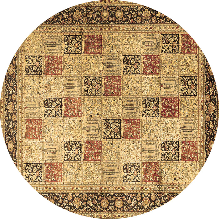Round Persian Brown Traditional Rug, tr1431brn