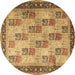 Round Persian Brown Traditional Rug, tr1431brn