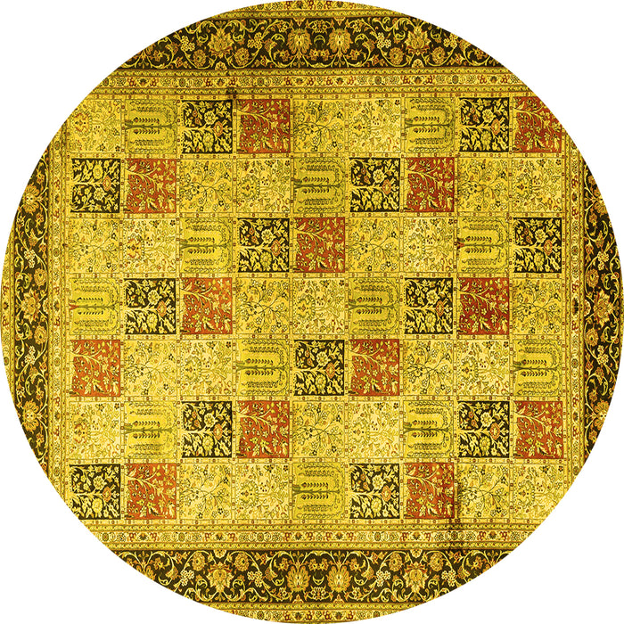 Round Machine Washable Persian Yellow Traditional Rug, wshtr1431yw