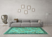 Machine Washable Persian Turquoise Traditional Area Rugs in a Living Room,, wshtr1431turq