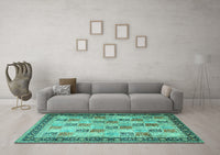 Machine Washable Persian Turquoise Traditional Rug, wshtr1431turq