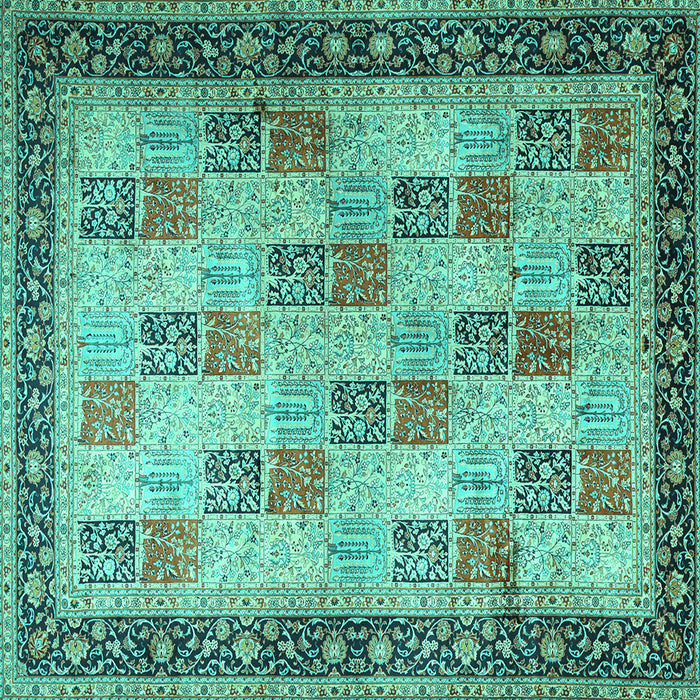 Square Machine Washable Persian Turquoise Traditional Area Rugs, wshtr1431turq