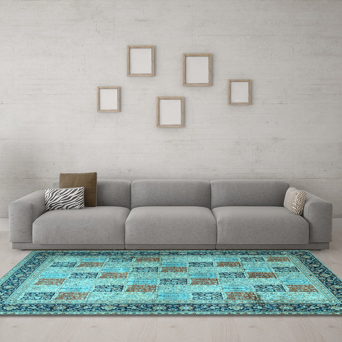 Machine Washable Persian Light Blue Traditional Rug in a Living Room, wshtr1431lblu