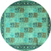 Round Persian Turquoise Traditional Rug, tr1431turq