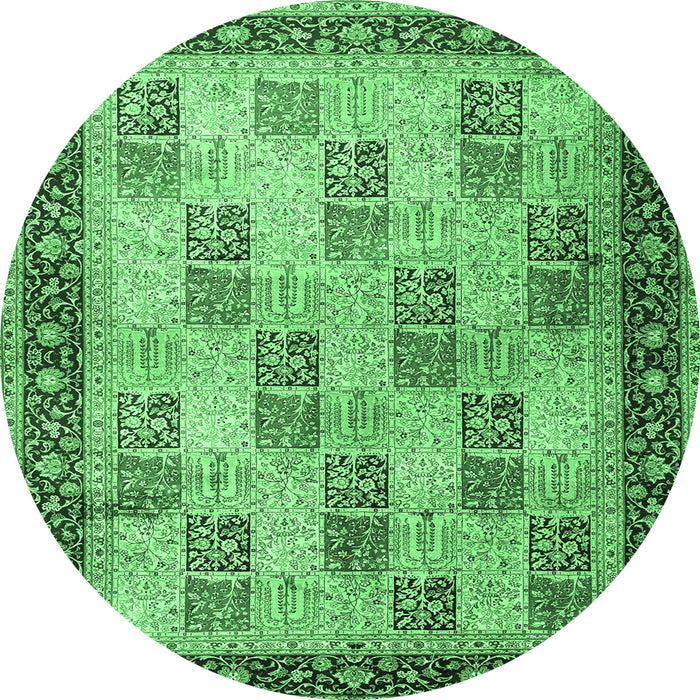 Round Machine Washable Persian Emerald Green Traditional Area Rugs, wshtr1431emgrn