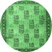 Round Machine Washable Persian Emerald Green Traditional Area Rugs, wshtr1431emgrn