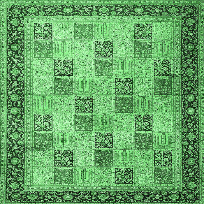 Square Persian Emerald Green Traditional Rug, tr1431emgrn