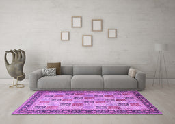 Machine Washable Persian Purple Traditional Area Rugs in a Living Room, wshtr1431pur