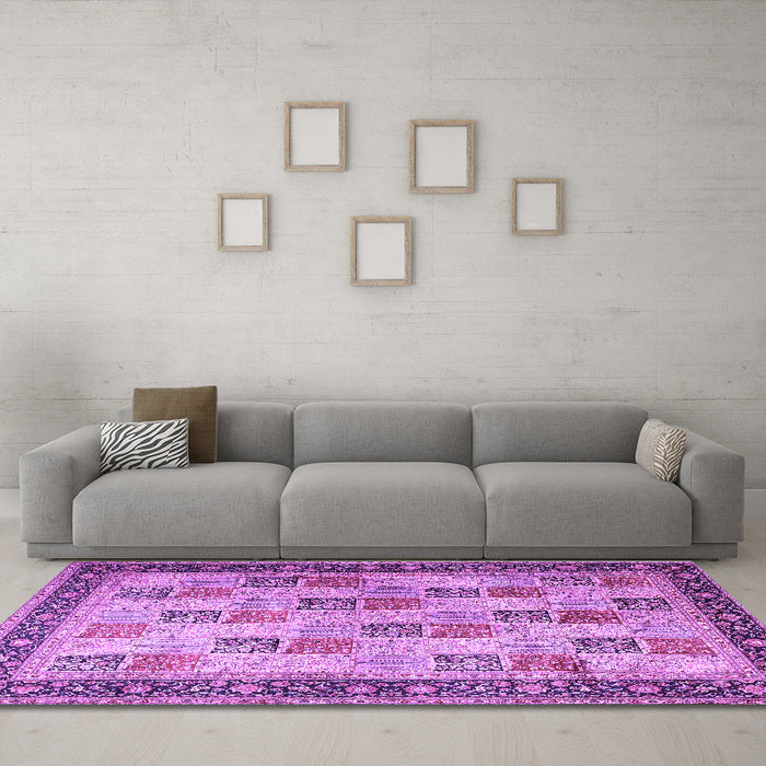 Machine Washable Persian Purple Traditional Area Rugs in a Living Room, wshtr1431pur