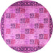 Round Machine Washable Persian Pink Traditional Rug, wshtr1431pnk