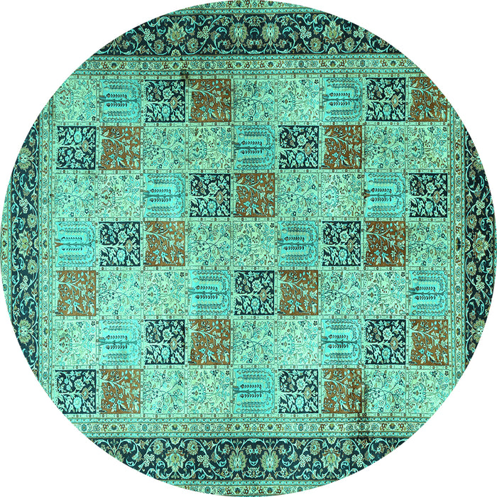 Round Machine Washable Persian Turquoise Traditional Area Rugs, wshtr1431turq